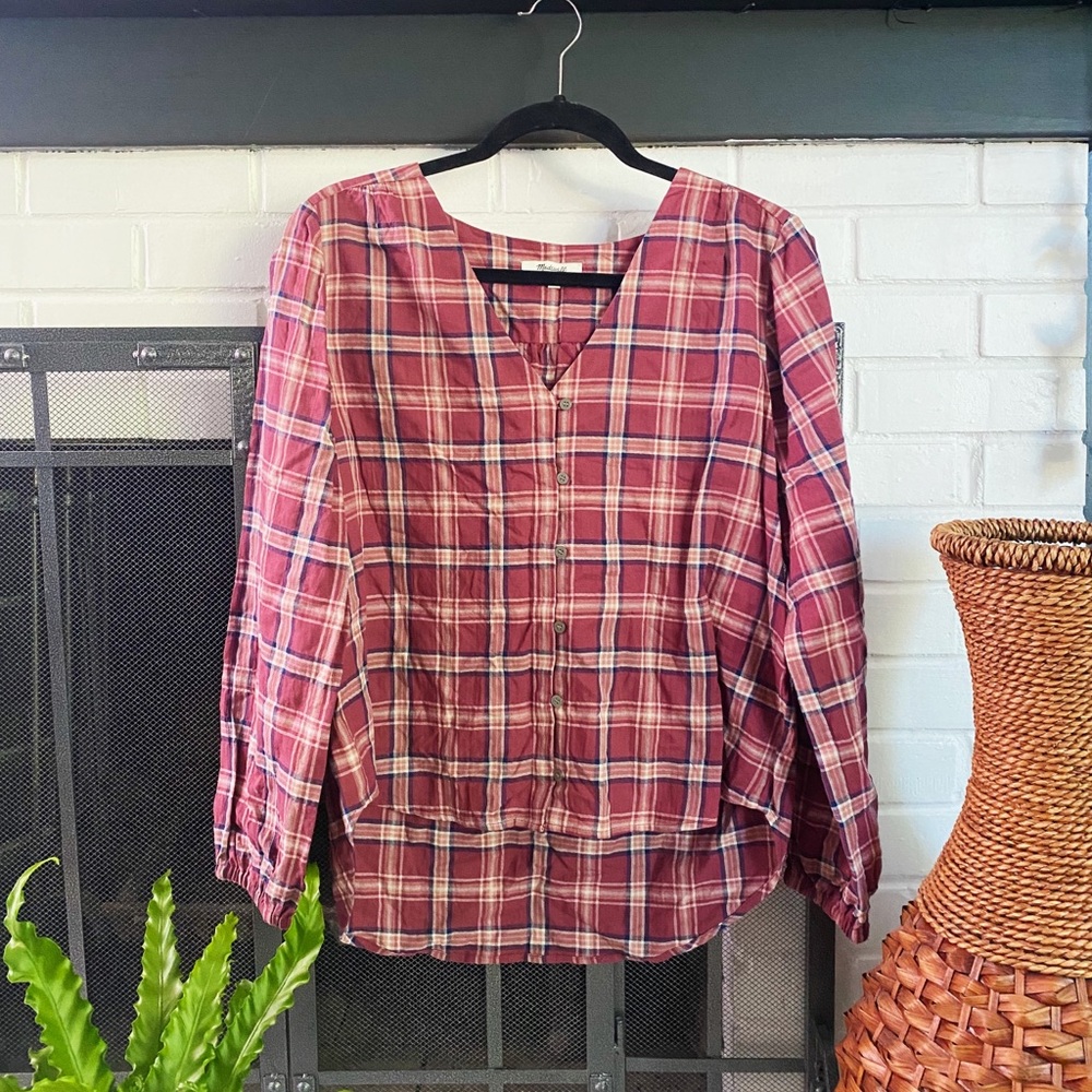 Madewell Plaid V-Neck Button Down